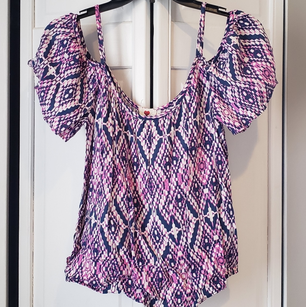 Purple patterned off the shoulder tank top
